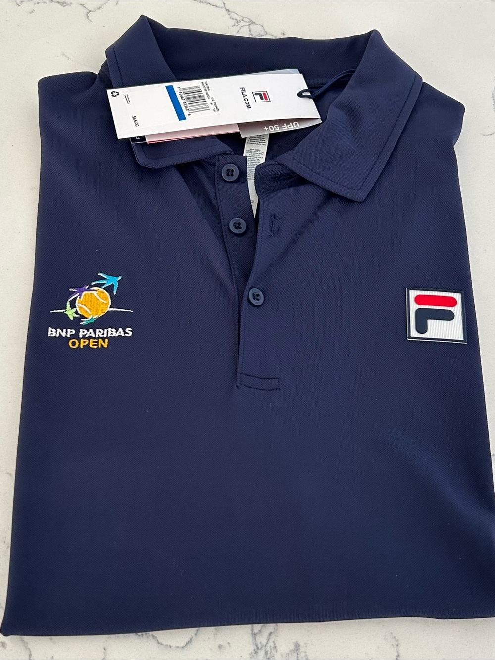 FILA BNP Paribas Open Tennis Polo Men XL Navy NWT Indian Wells UPF 50+